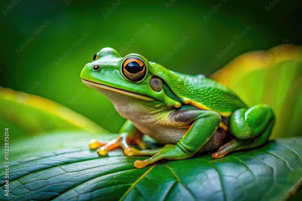 Vibrant Green Frog Sitting on a Leaf in Natural Habitat Captured in Stunning Detail and Clarity Vibrant Green Frog Sitting on a Leaf in Natural Habitat Captured in Stunning Detail and Clarity
