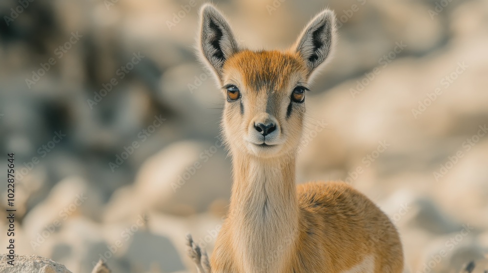 Young Deer Standing in the Desert with Curious Eyes Young Deer Standing in the Desert with Curious Eyes