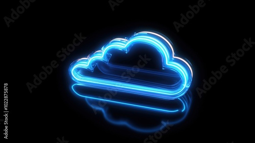 Neon cloud logo glowing against black background