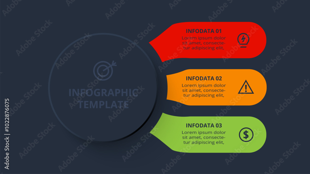 Strategy concept for infographic with 3 steps, options, parts or processes. Template for web on a black background. Strategy concept for infographic with 3 steps, options, parts or processes. Template for web on a black background.