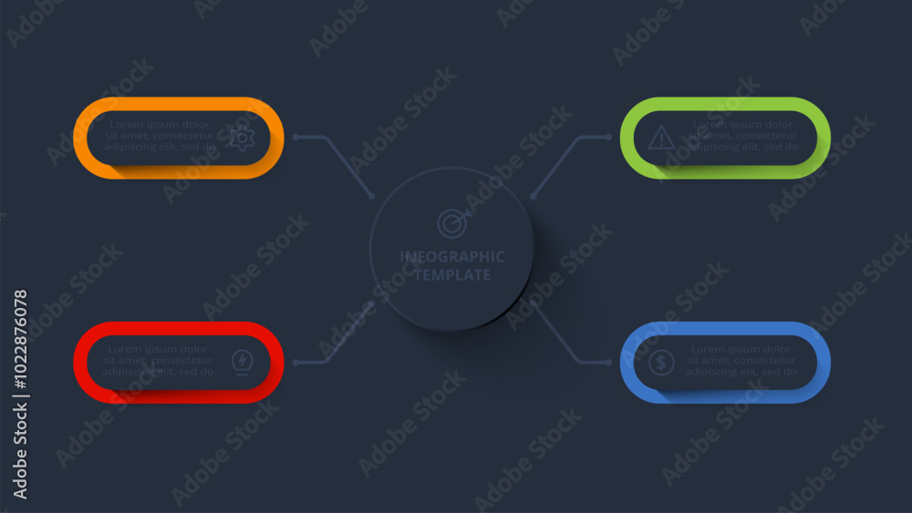 Strategy concept for infographic with 4 steps, options, parts or processes. Template for web on a black background. Strategy concept for infographic with 4 steps, options, parts or processes. Template for web on a black background.