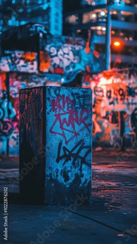 Abstract neon lights on textured wall