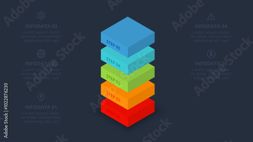 3d concept for infographic with 5 steps, options, parts or processes. Template for web on a black background.