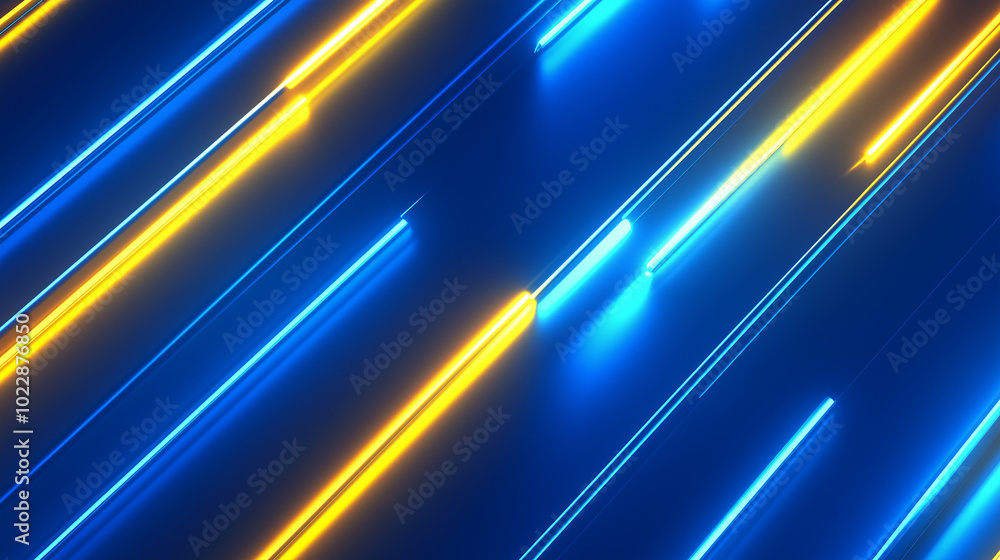 Blue And Yellow Diagonal Neon Light Beams On Dark Background Blue And Yellow Diagonal Neon Light Beams On Dark Background