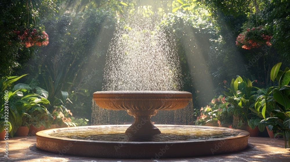 Fountain in a Lush Garden Fountain in a Lush Garden