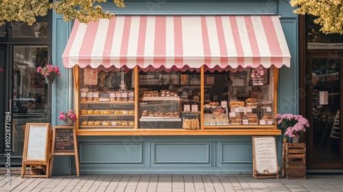 Bakery storefront with pink awning