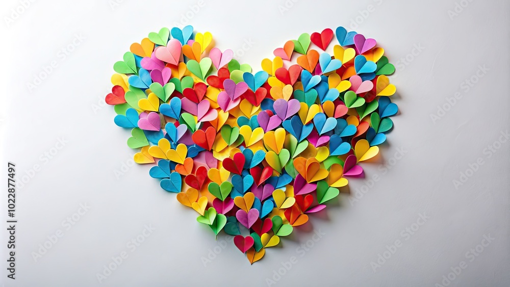 Vibrant Heart Shape Created with Colorful Paper Cutouts on a White Background for Design Projects Vibrant Heart Shape Created with Colorful Paper Cutouts on a White Background for Design Projects