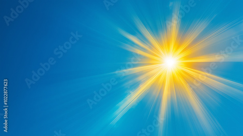 Minimalist Sunburst in a Blue Sky with Radiating Golden Light and Clear Atmosphere