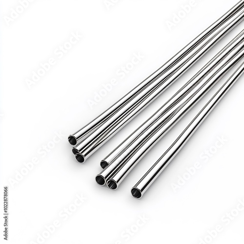 A set of metal straws on a white background.