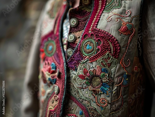 Intricate Floral Embroidery on a Vintage Vest