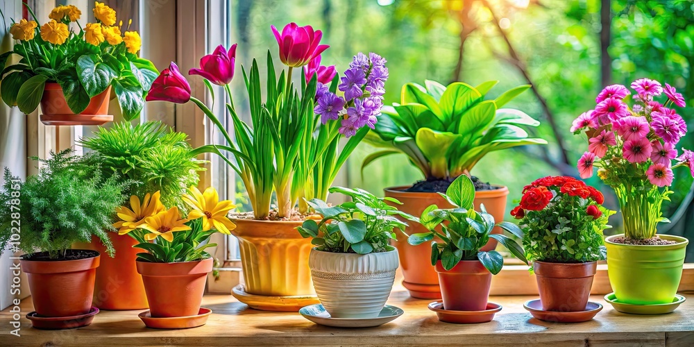 Vibrant Indoor Sill Pots with Green Plants and Blooming Flowers for Home Decor and Gardening Ideas Vibrant Indoor Sill Pots with Green Plants and Blooming Flowers for Home Decor and Gardening Ideas