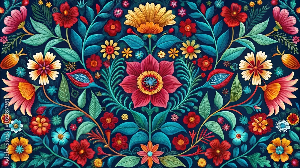 A tapestry of vibrant blooms, each petal a brushstroke of color, bursting forth from a midnight blue canvas, creating a symphony of floral exuberance. A tapestry of vibrant blooms, each petal a brushstroke of color, bursting forth from a midnight blue canvas, creating a symphony of floral exuberance.