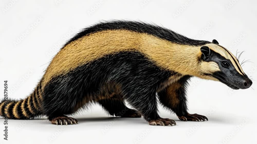 A striped animal with a black and yellow stripe on its back A striped animal with a black and yellow stripe on its back