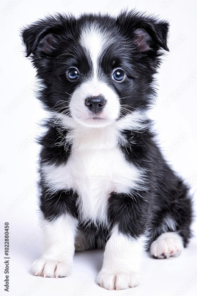 A baby Border Collie, isolate on white background, exuding cuteness with its fluffy fur and curious eyes. A baby Border Collie, isolate on white background, exuding cuteness with its fluffy fur and curious eyes.
