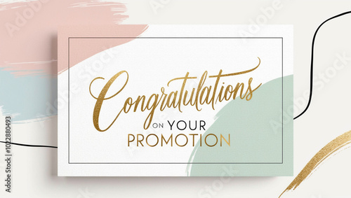 promotion congratulations card featuring soft, pastel hues of pale pink, baby blue, and mint green, set against a clean white background, with a subtle texture resembling gentle watercolor brushstroke