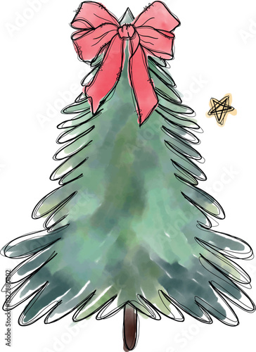 Pink coquette Christmas tree. Art & Illustration