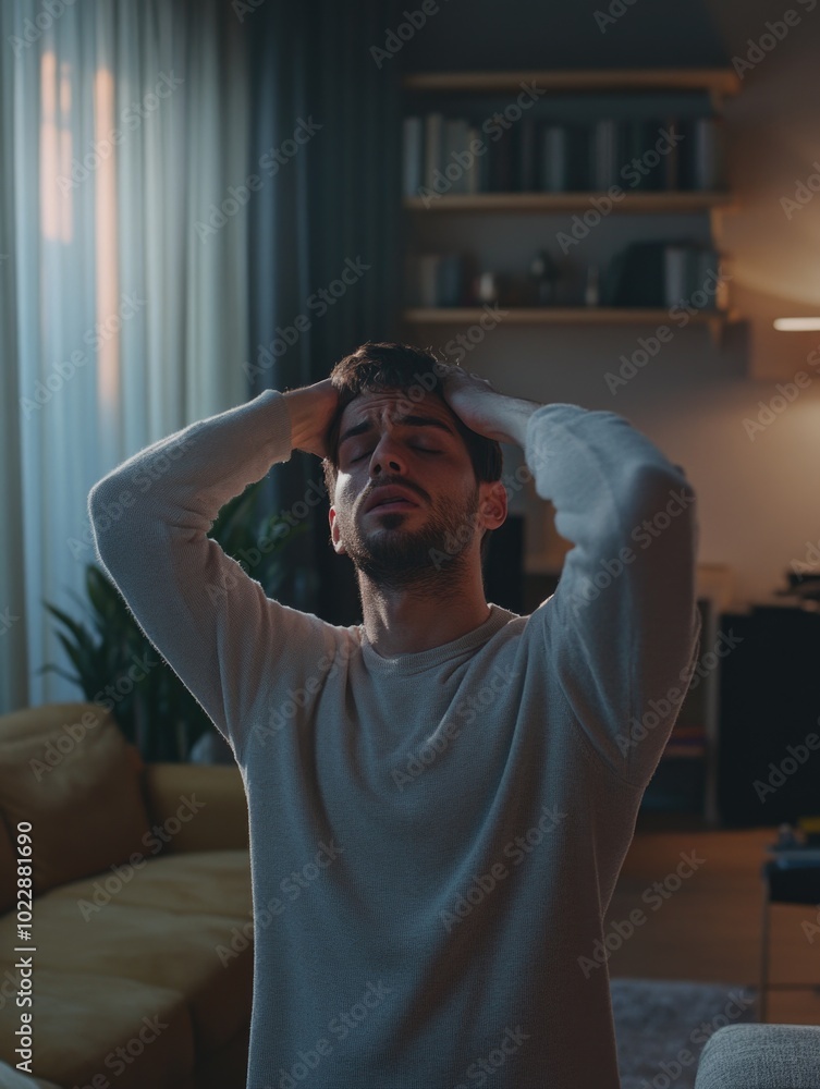 Young Man with Hand to Head