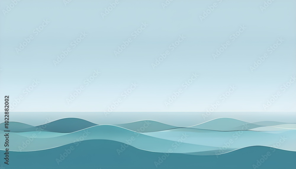 minimalist seascape with a smooth, horizontal line dividing the sky and water, using simple geometric waves and soft, desaturated blues and green minimalist seascape with a smooth, horizontal line dividing the sky and water, using simple geometric waves and soft, desaturated blues and green