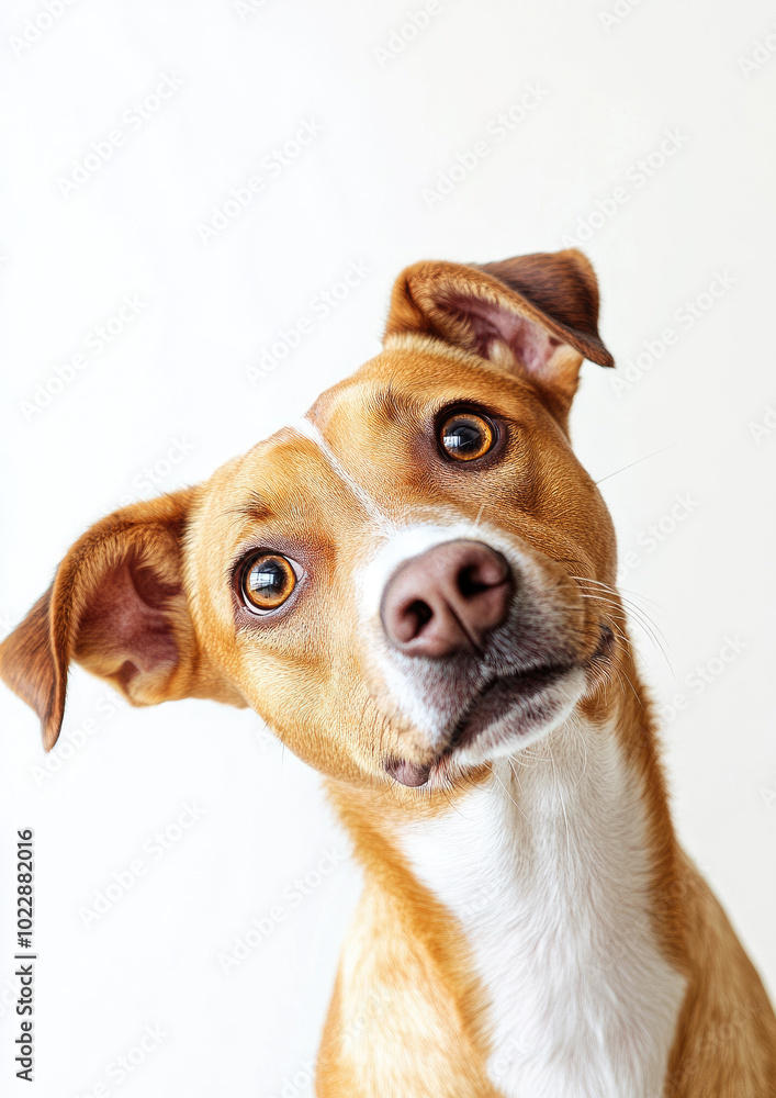 Inquisitive Dog Tilting Its Head to One Side, Displaying Curiosity and Interest Inquisitive Dog Tilting Its Head to One Side, Displaying Curiosity and Interest