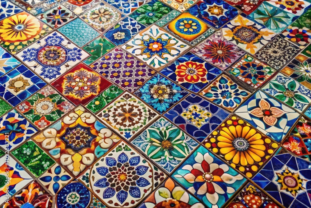 Fototapeta premium Vibrant Mosaic Tile Patterns for Home Decor, Flooring, and Artistic Interior Design Inspiration