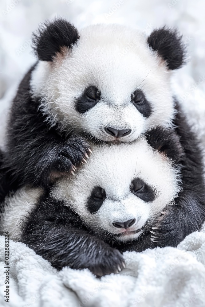 A family of pandas, isolate on white background, illustrating their bonds and social behaviors in nature. A family of pandas, isolate on white background, illustrating their bonds and social behaviors in nature.