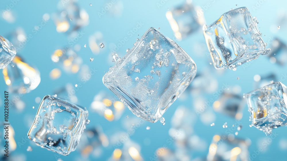 Obraz premium Ice Cubes on a Blue Background. 