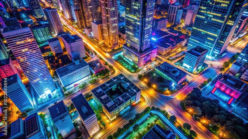 Fototapeta premium Vibrant Neon Colors and Futuristic Aesthetic in a Stylish Nighttime Urban Scene
