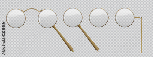 Golden glass monocle for hipster or gentelman	
