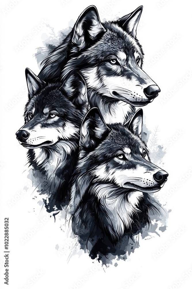 A loving family of wolves, isolate on white background, symbolizing unity and strength. A loving family of wolves, isolate on white background, symbolizing unity and strength.