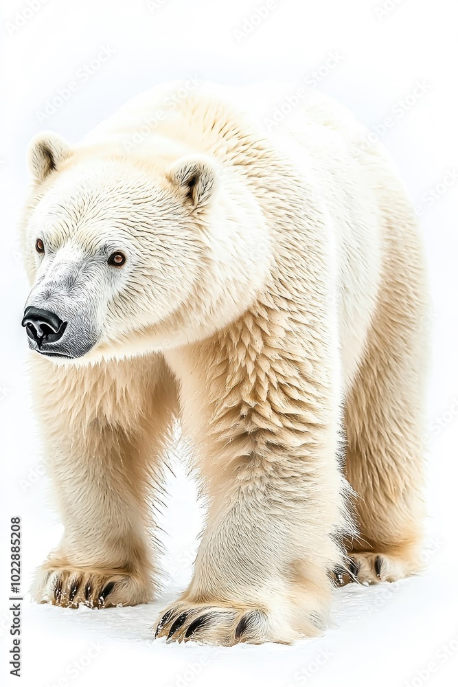 A majestic polar bear standing proudly, isolate on white background, highlighting its grandeur. A majestic polar bear standing proudly, isolate on white background, highlighting its grandeur.