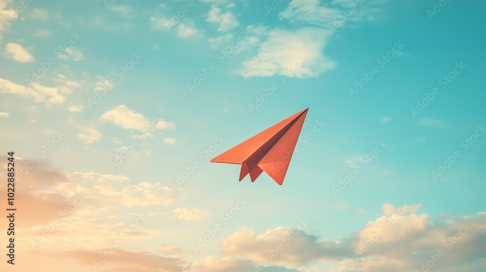 Colorful paper airplane flying against a bright sky, symbolizing creativity and freedom. Colorful paper airplane flying against a bright sky, symbolizing creativity and freedom.