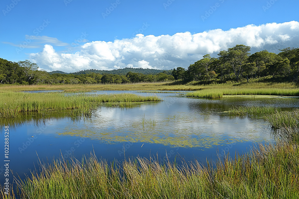 Fototapeta premium Wetlands Ecosystem Rich in Biodiversity and Sustainable Management 