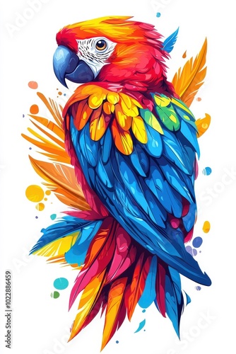 A flat style illustrated parrot, isolate on white background, with clean lines and bright colors.