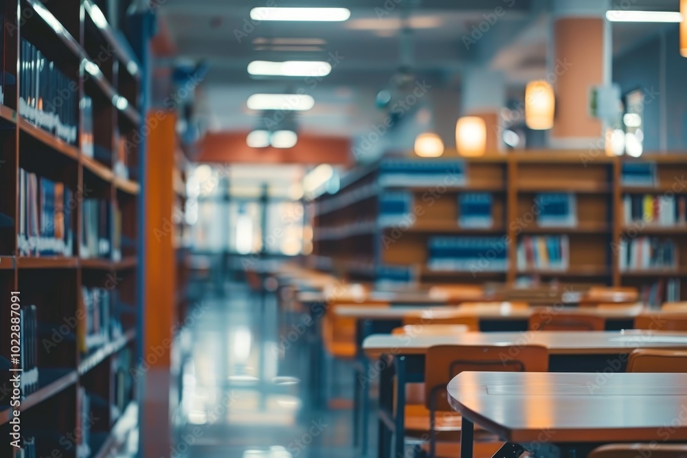 A serene library showcases rows of wooden tables and well-stocked shelves, providing a peaceful atmosphere for reading and studying in bright natural light. A serene library showcases rows of wooden tables and well-stocked shelves, providing a peaceful atmosphere for reading and studying in bright natural light.
