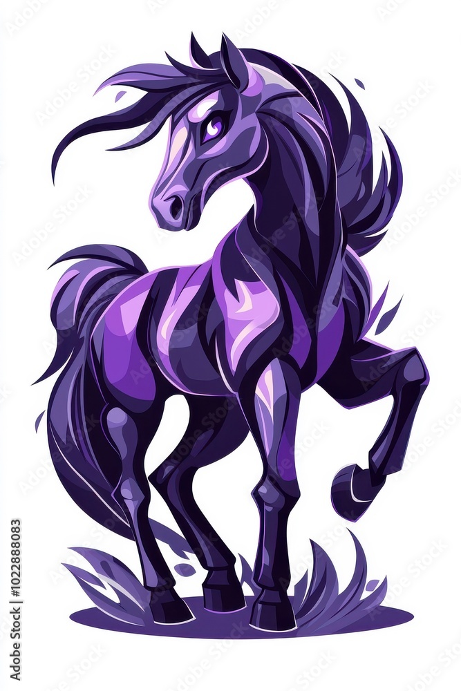 A flat style illustrated horse, isolate on white background, characterized by bold lines and vibrant colors.