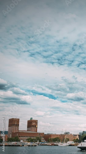 Wallpaper Mural Oslo, Norway. Akershus Fortress, Oslo City Hall And Floating Ships Near Aker Brygge District. Summer Day. Famous And Popular Place. Torontodigital.ca