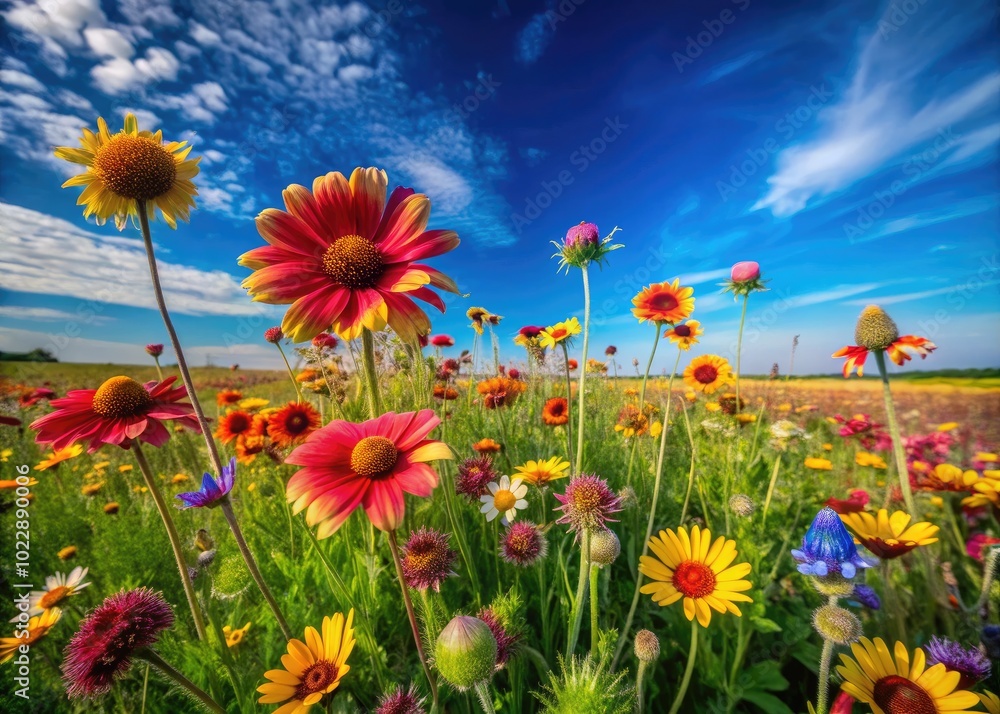 Vibrant Prairie Flowers in Bloom Under a Clear Blue Sky Showcasing Nature's Colorful Beauty Vibrant Prairie Flowers in Bloom Under a Clear Blue Sky Showcasing Nature's Colorful Beauty