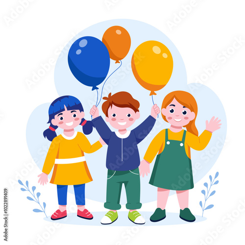 Kids balloons illustration in fat style 

