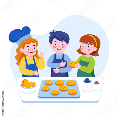 Kids baking illustration in flat style 

