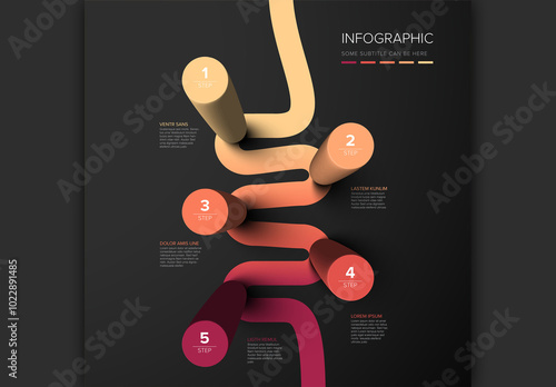 Obraz na płótnie Five round red columns infographic template with five steps instructions on gradient path w salonie