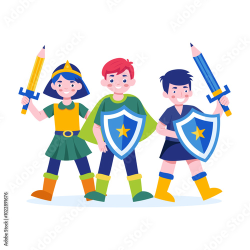 A flat style illustration of kids costumes 