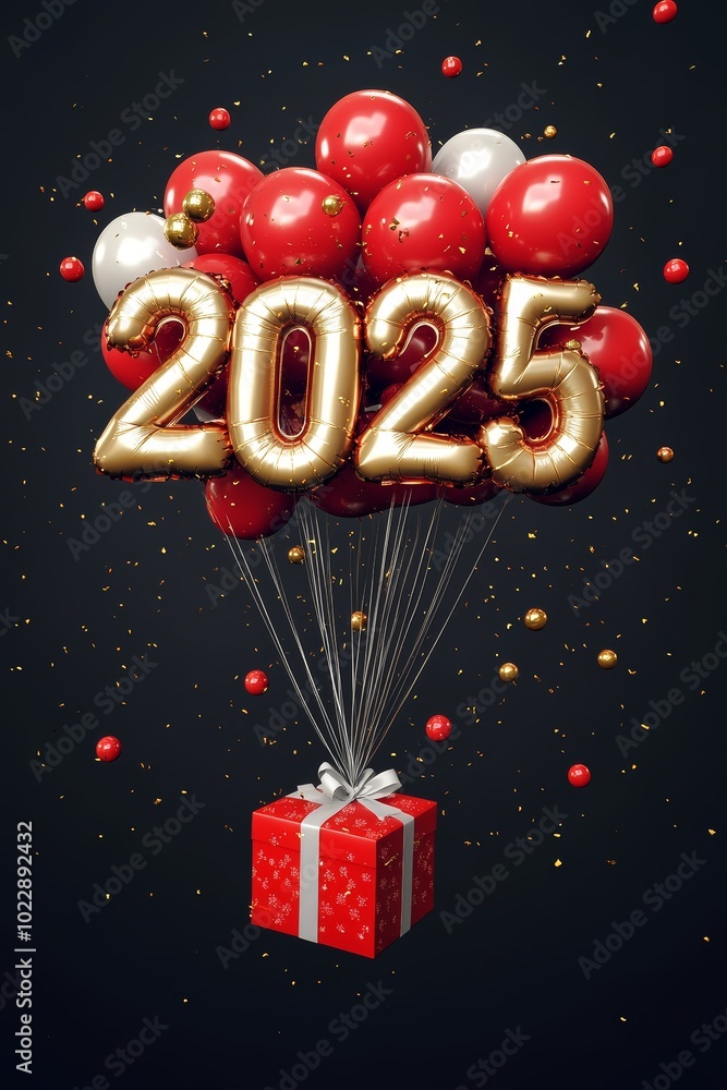 custom made wallpaper toronto digital2025 New Year Celebration Balloons Gold Gift Box