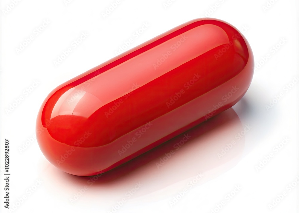 Vibrant Red Pill Isolated on White Background Symbolizing Choice, Awareness, and Transformation Vibrant Red Pill Isolated on White Background Symbolizing Choice, Awareness, and Transformation