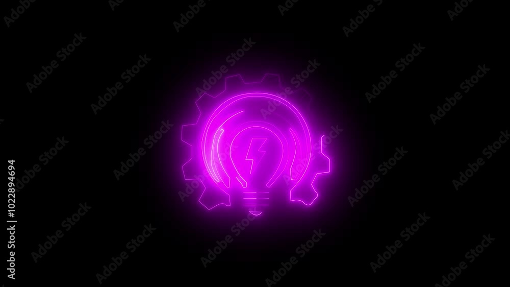 Electric neon purple and cyan color bulb icon and black background. Glowing Bulb symbol icon animation. Energy idea, Glowing Neon light bulb icon with Electric neon purple and cyan color bulb icon and black background. Glowing Bulb symbol icon animation. Energy idea, Glowing Neon light bulb icon with