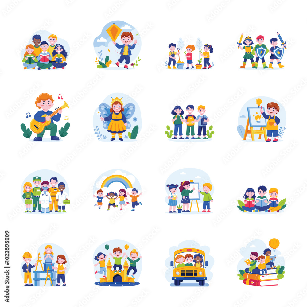 Fototapeta premium Basic RGBSet of Flat Style Kids Day Illustrations
