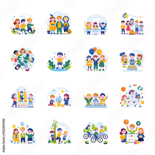 Basic RGBCollection of Childrens Day Flat Illustrations