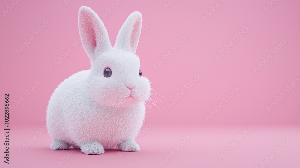 Adorable White Bunny on Pink: A fluffy white bunny sits on a soft pink background, its big eyes captivating. Perfect for Easter, spring, or any project needing a touch of cuteness. Adorable White Bunny on Pink: A fluffy white bunny sits on a soft pink background, its big eyes captivating. Perfect for Easter, spring, or any project needing a touch of cuteness.