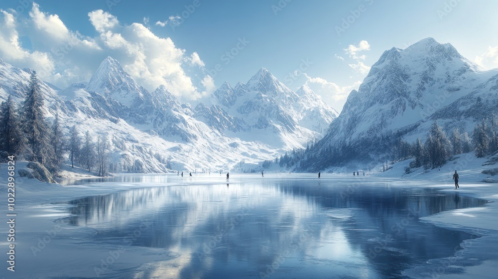 Winter Wonderland with Frozen Lake Winter Wonderland with Frozen Lake