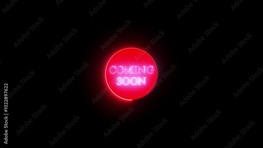 blue Neon Coming soon text font with light. Coming soon circle neon sign. on black background blue Neon Coming soon text font with light. Coming soon circle neon sign. on black background