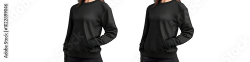 3D side view of a women�s black sweatshirt, isolated on a transparent canvas. photo